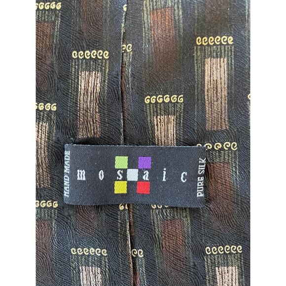 Vintage Mosaic Neck Tie All Pure Silk Hand Made in Korea Blue Brown Pattern - Picture 3 of 6